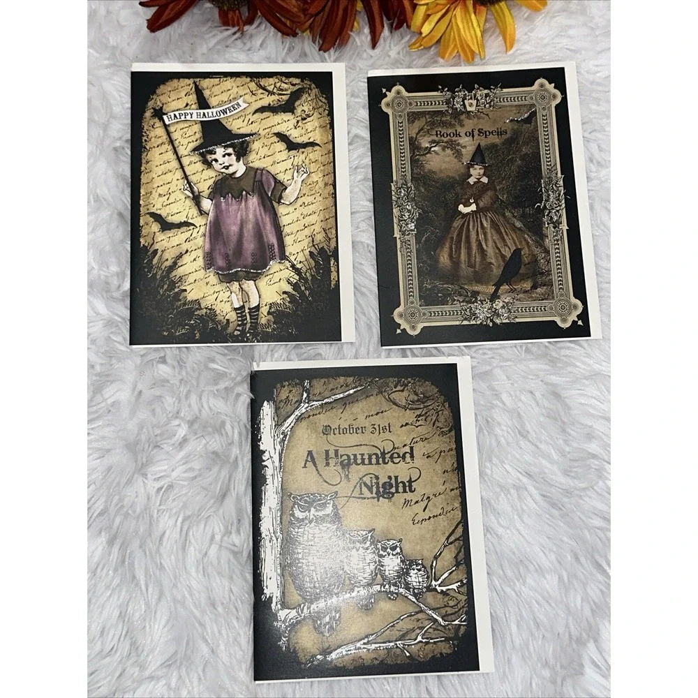 Halloween Card Lot‎ of 3 Handmade Postcard Blank Inside Gothic Happy Greeting